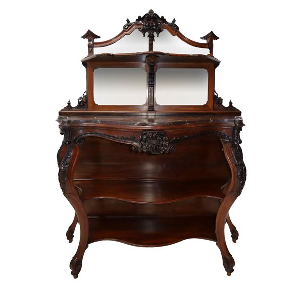 Console with raised mirror and shelf
