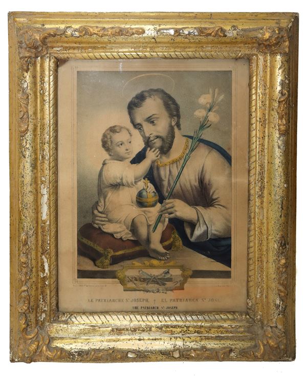Frame in gilded wood with leaf, silver and mixture