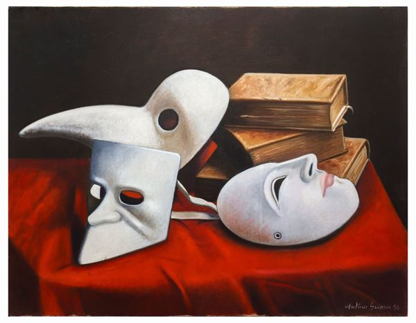 Antonio Sciacca - Natura morta di maschere e libri