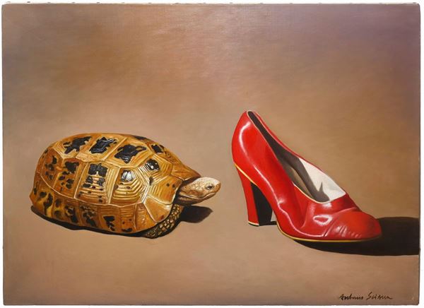 Antonio Sciacca - Natura morta con tartaruga e scarpa da donna