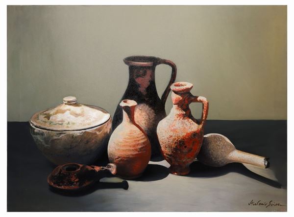Antonio Sciacca - Natura morta di vasi in cotto