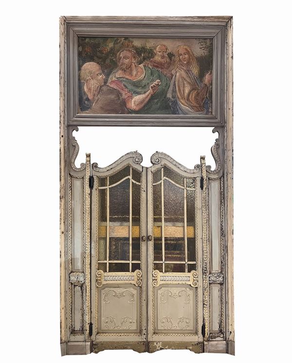 Porta laccata  con sovraporta strappo di affresco