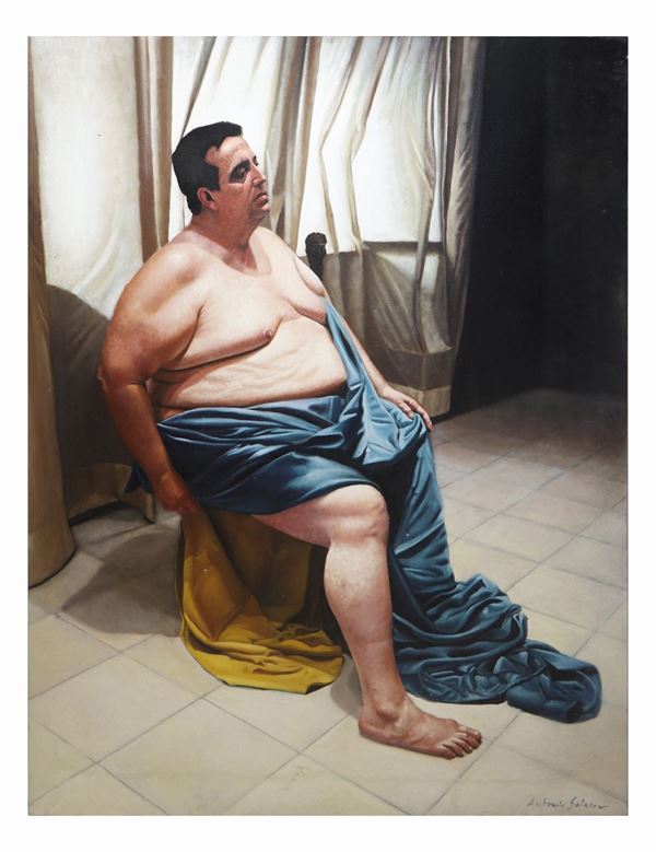 Antonio Sciacca - Nudo di uomo con drappo azzurro