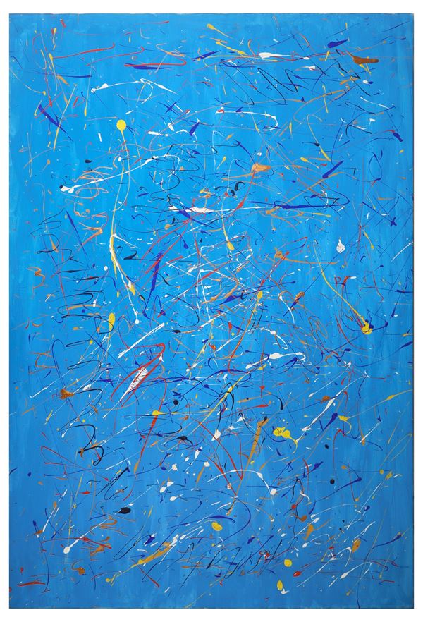 Abstract representation on a light blue background