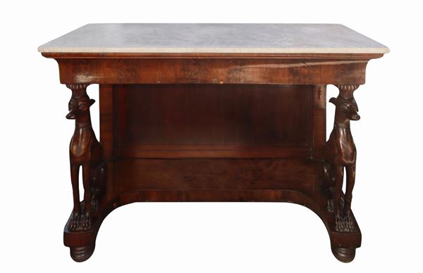 Console in mahogany and mahogany feather