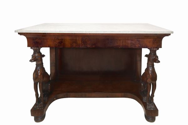 Console in mogano e piuma di mogano