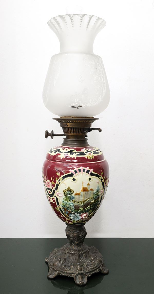 Porcelain oil lamp painted with landscapes