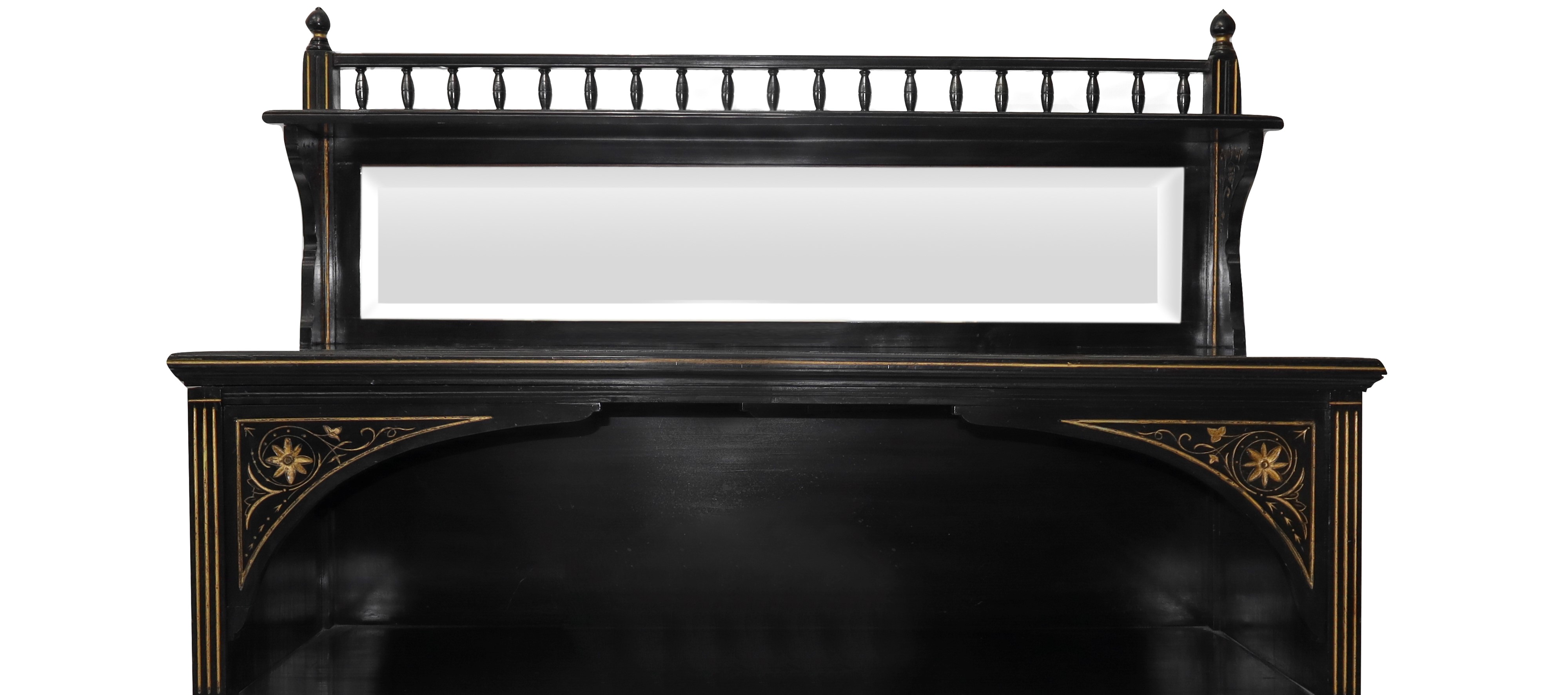 Vetrina Bassa con Alzata in Legno Nero Ebanizzato