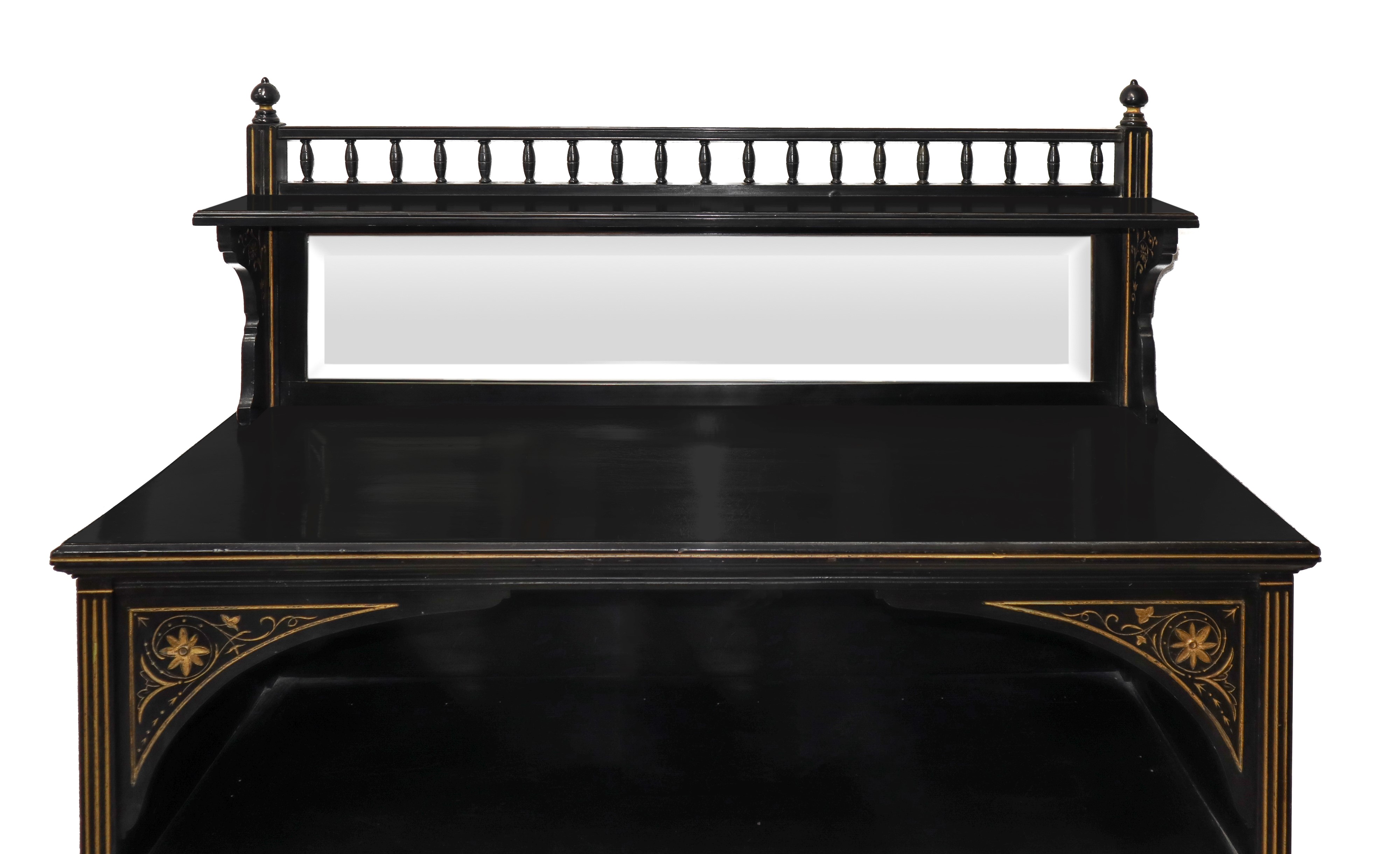 Vetrina Bassa con Alzata in Legno Nero Ebanizzato