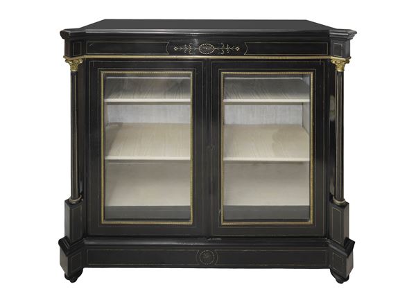 Low showcase in black ebonized wood
