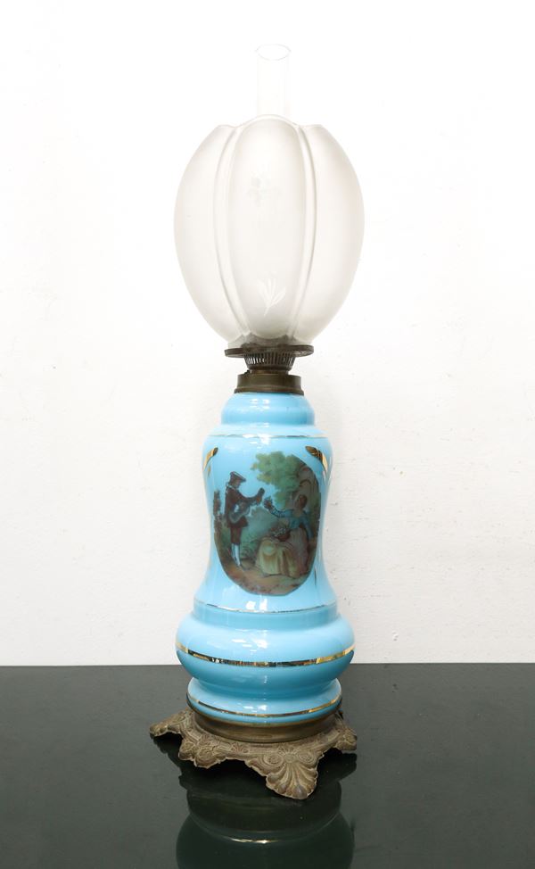 Oil lamp in blue opal