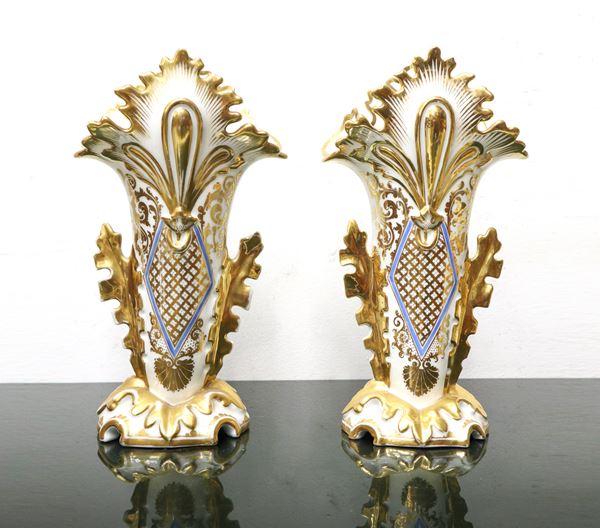 Pair of white/golden porcelain vases