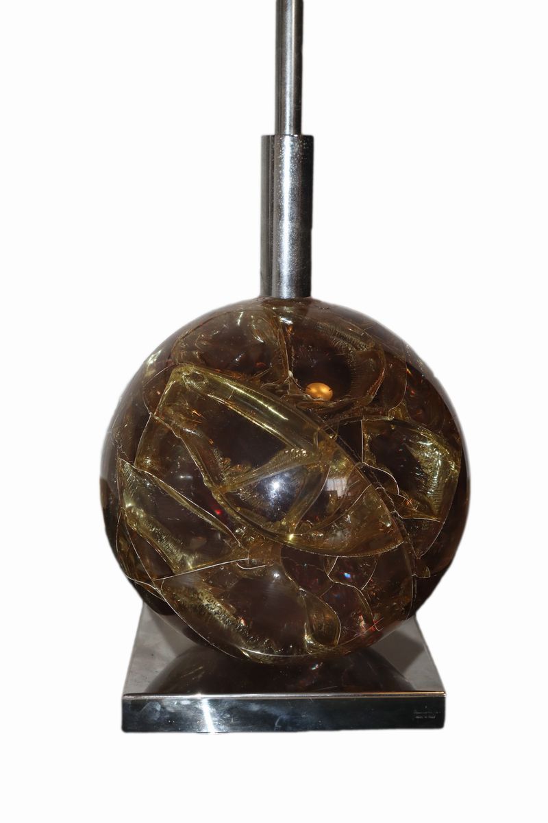 Romeo Rega - Lampada con Struttura in Metallo Cromato e Corpo a Guida di Sfera in Plexiglass