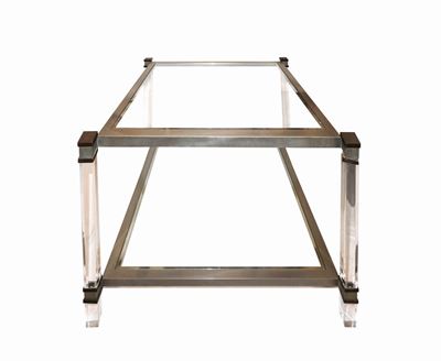 Tavolo da Caffè con Struttura in Metallo Nichelato Plexiglas Trasparente