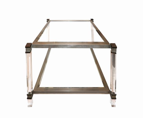 Coffee table with transparent plexiglas nickel-plated metal structure