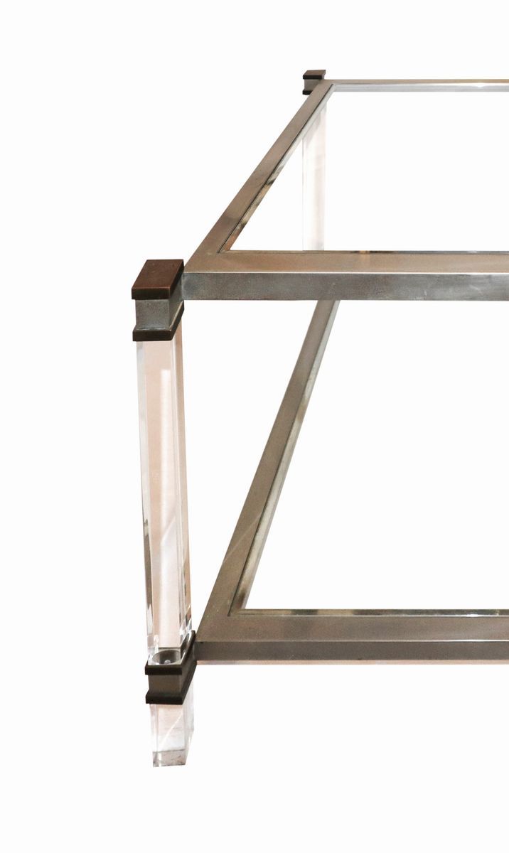 Tavolo da Caffè con Struttura in Metallo Nichelato Plexiglas Trasparente