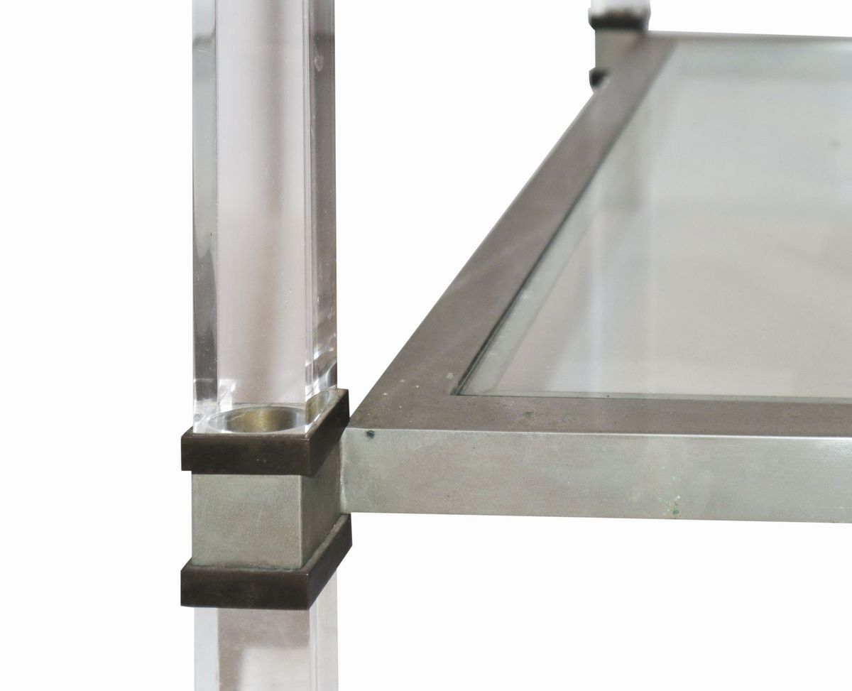 Tavolo da Caffè con Struttura in Metallo Nichelato Plexiglas Trasparente