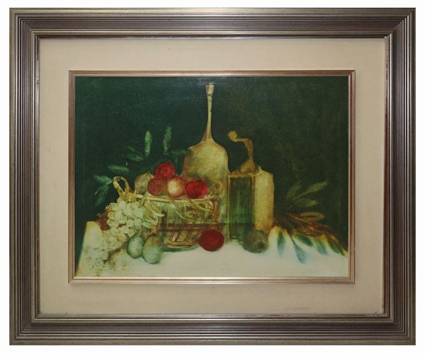 Cesare D'Angelo - Natura morta di frutta con bottiglie
