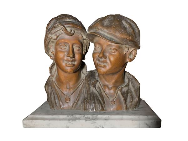 Couple of young people in brown patinated bronze