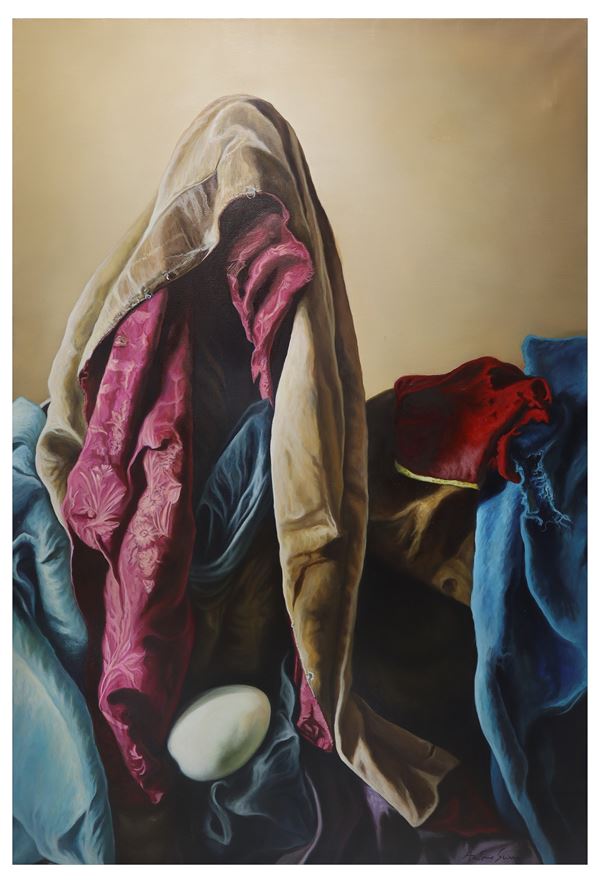 Antonio Sciacca - Mannequin with fabrics and egg