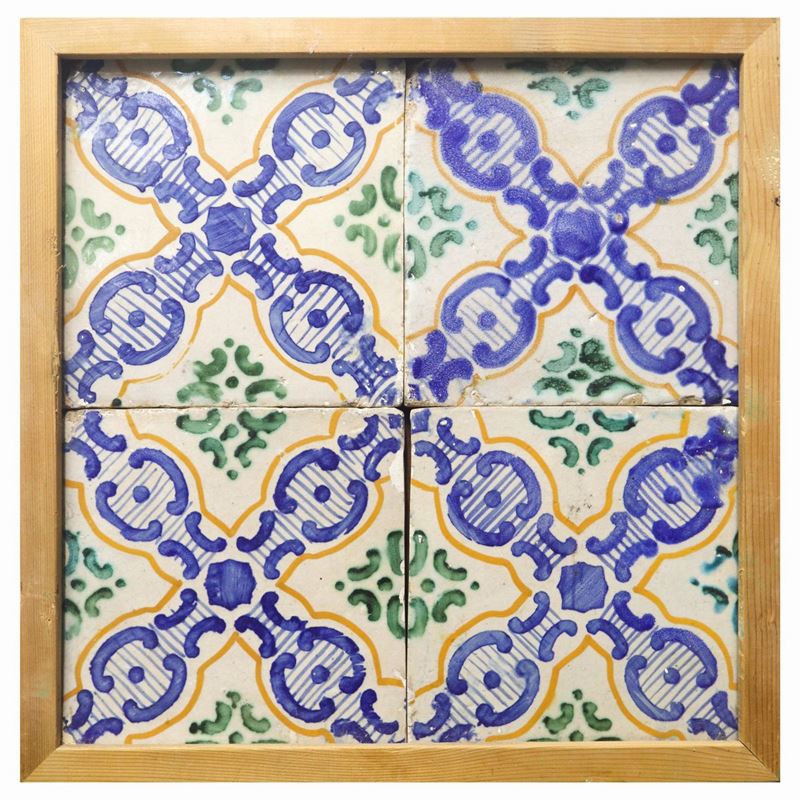 Composizione di N.4 Mattonelle in maiolica