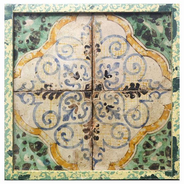 Composition of 4 Caltagirone majolica tiles