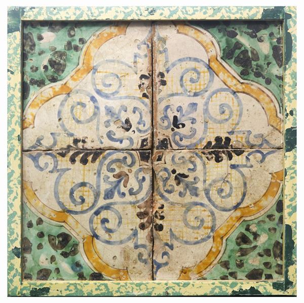 Composizione di N.4 Mattonelle in maiolica di Caltagirone