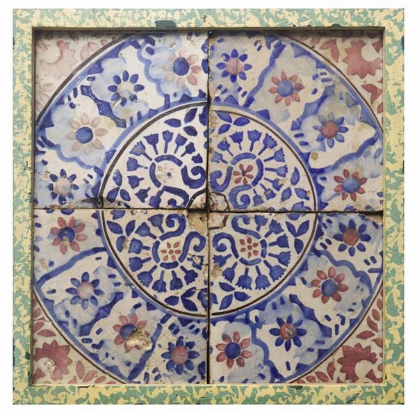 Composizione di N.4 Mattonelle in maiolica