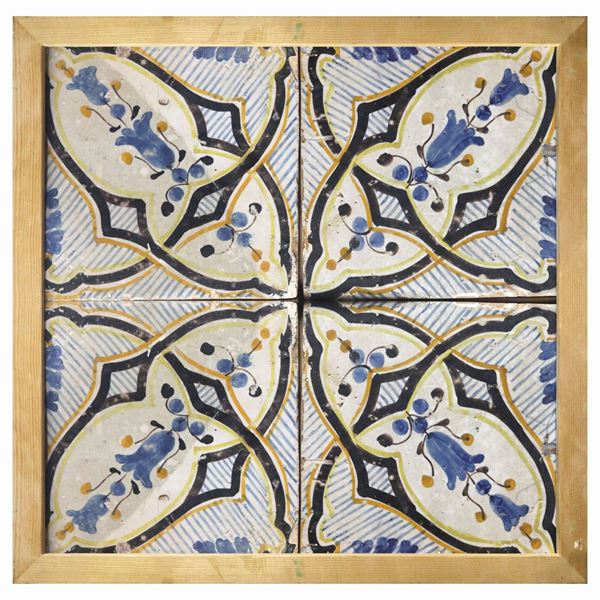 Composizione di N.4 Mattonelle in maiolica