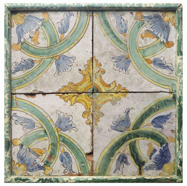 Composizione di N.4 Mattonelle in maiolica di Caltagirone