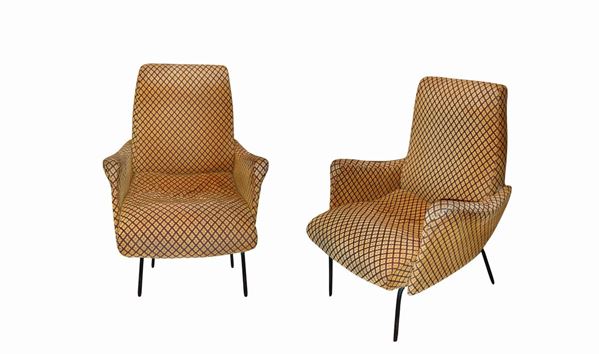 Mario Franchioni per FraMar - Pair of armchairs with structure in wood and black lacquered metal
