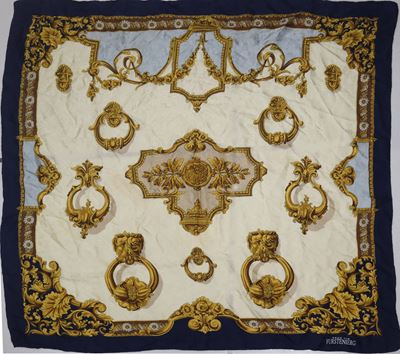 Foulard Vintage in Seta nei Toni Oro e Blu