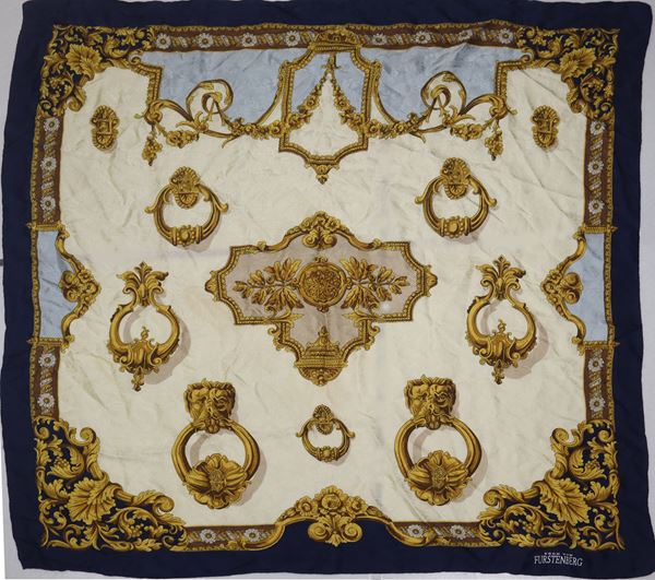 Egon von F&#252;rstenberg - Vintage silk scarf in gold and blue tones