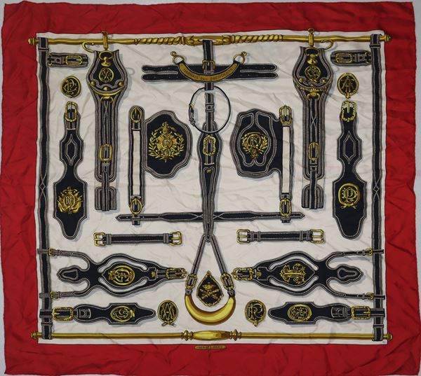 Marie-Fran&#231;oise H&#233;ron  per Herm&#232;s Paris - Vintage silk scarf in shades of red, gold and black