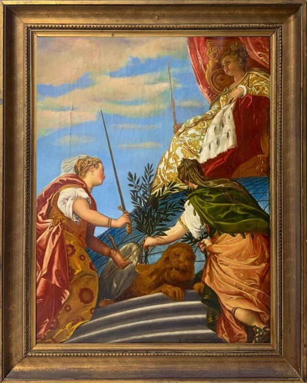 Venice enthroned with Justice and Peace