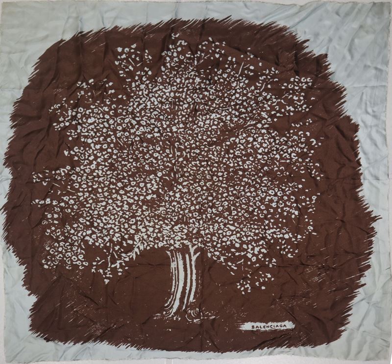 Balenciaga - Foulard Vintage in Seta Raffigurante Albero