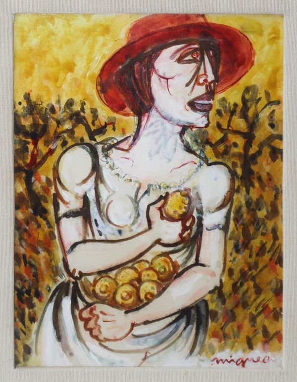 Donna con capello rosso e in mano un limone