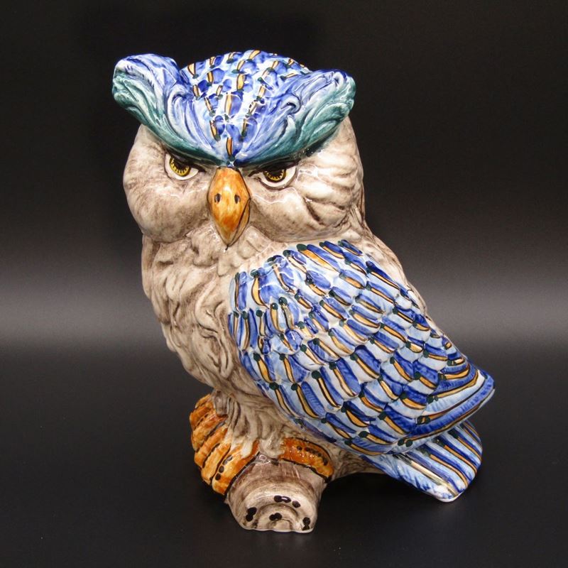 Ceramiche Artistiche di Martino - Gufo Piume Azzurro