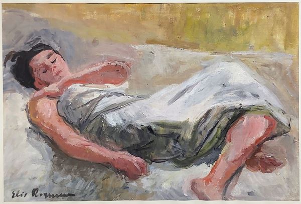 Dipinto ad olio su tela raffigurante giovane donna. Elio Romano. Cm 33x50. In cornice cm 50X67. Firmato in basso a sinistra.                
             