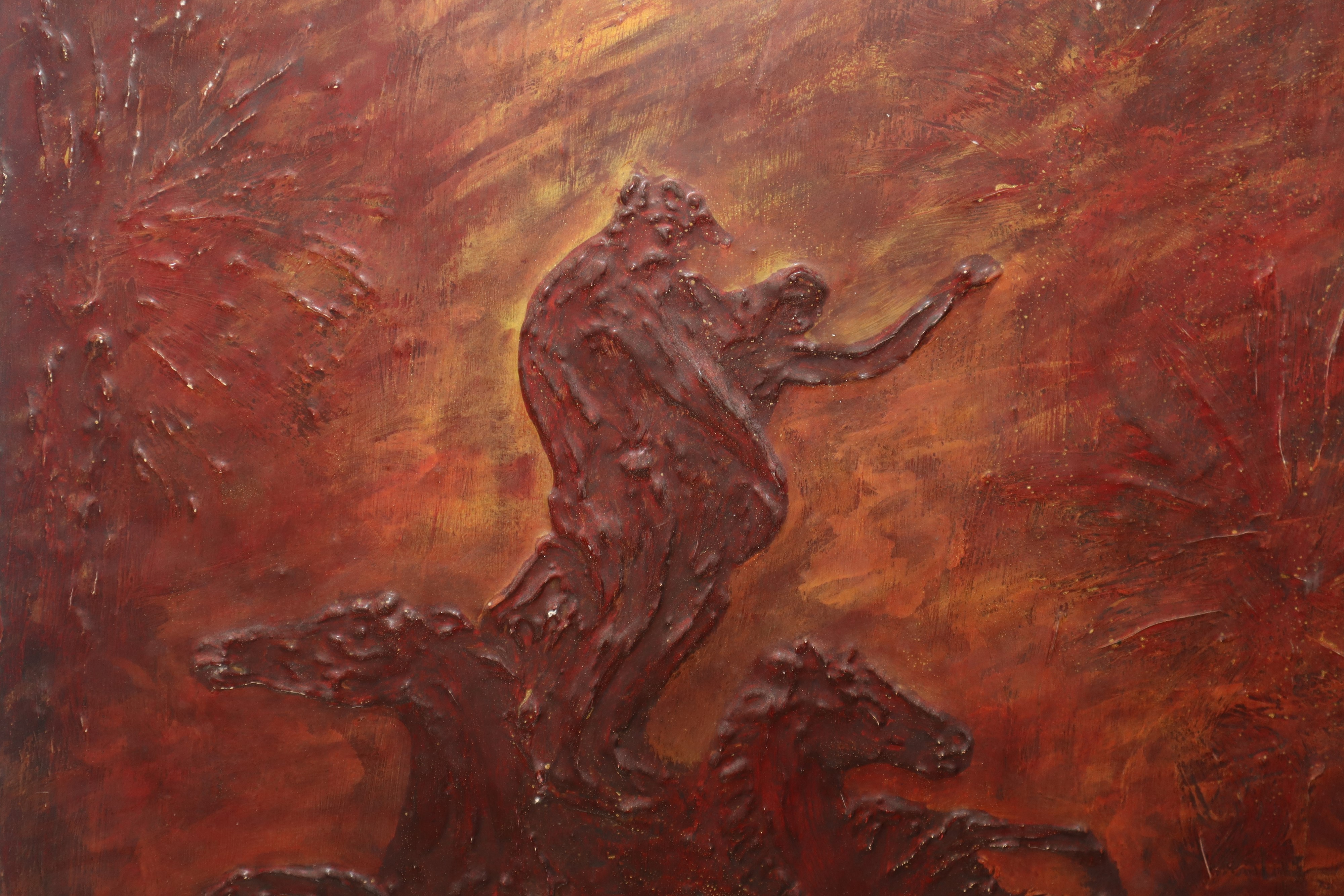 G. Belfiore - Panello Decorativo Raffigurante Ratto di Proserpina nei Toni del Rosso