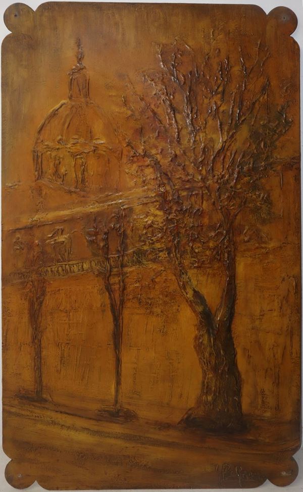G. Belfiore - Decorative panel depicting a glimpse of the cathedral of Catania