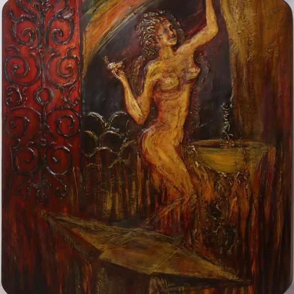 G. Belfiore - Decorative panel depicting a Woman and anvil