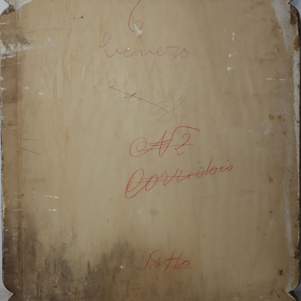 Panello decorativo raffigurante Ingranaggi e croce nei toni dell'ocra
