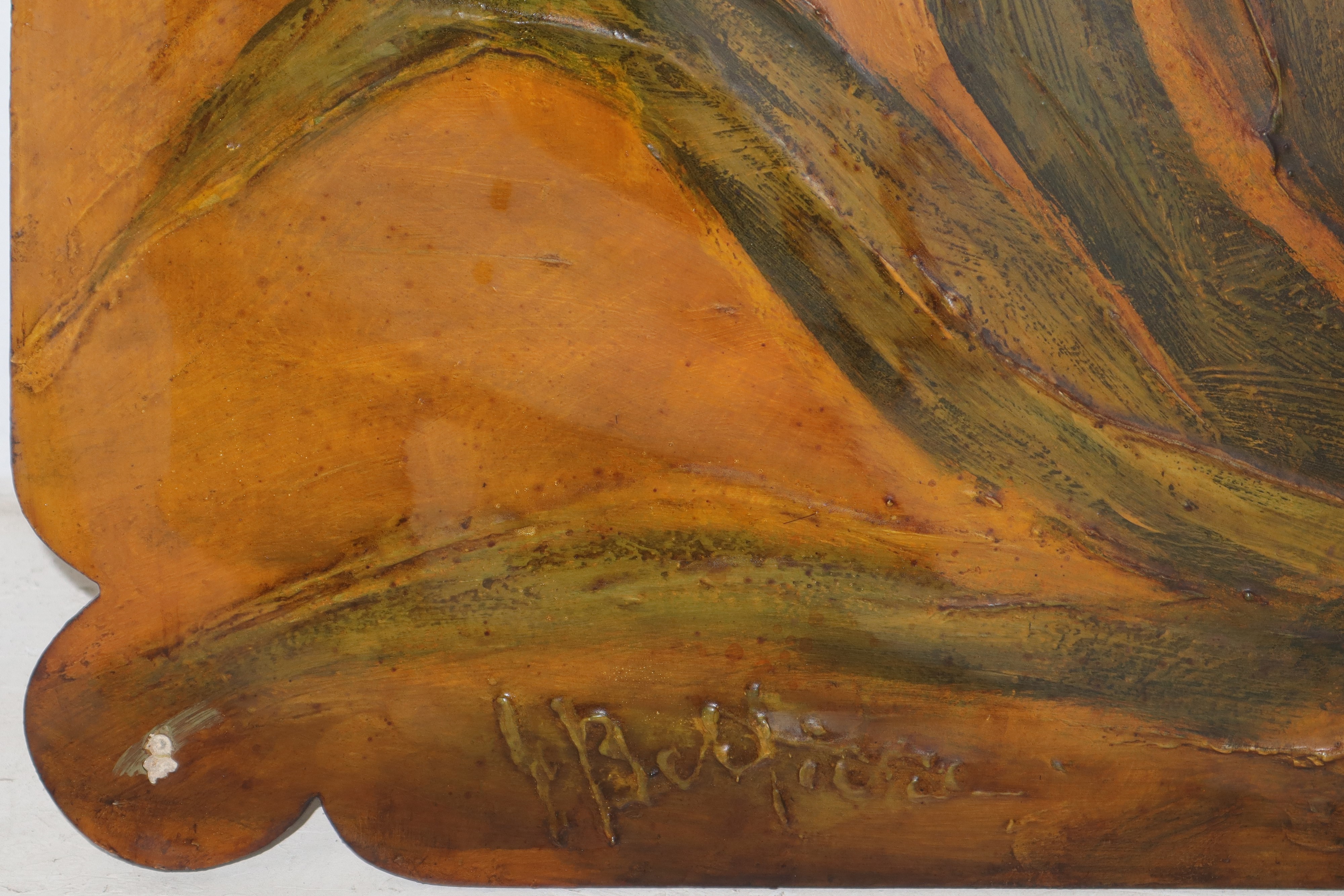 G. Belfiore - Panello Decorativo Raffigurante Pianta Grassa e Etna nei Toni Dell'ocra