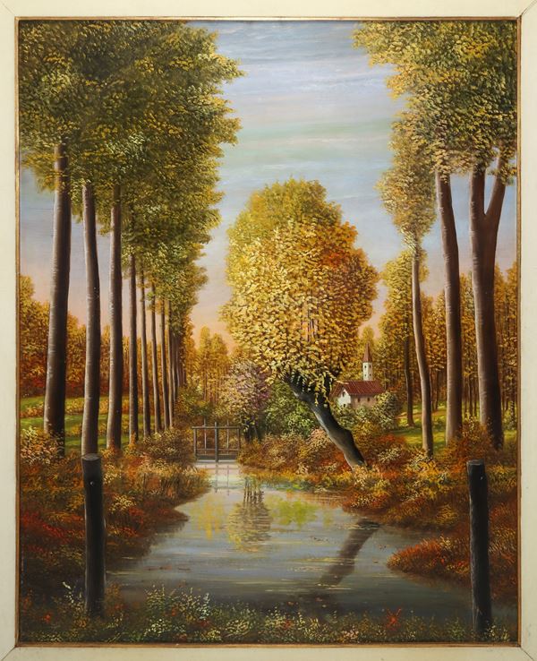 Nino Parola - Paesaggio fluviale con alberi
