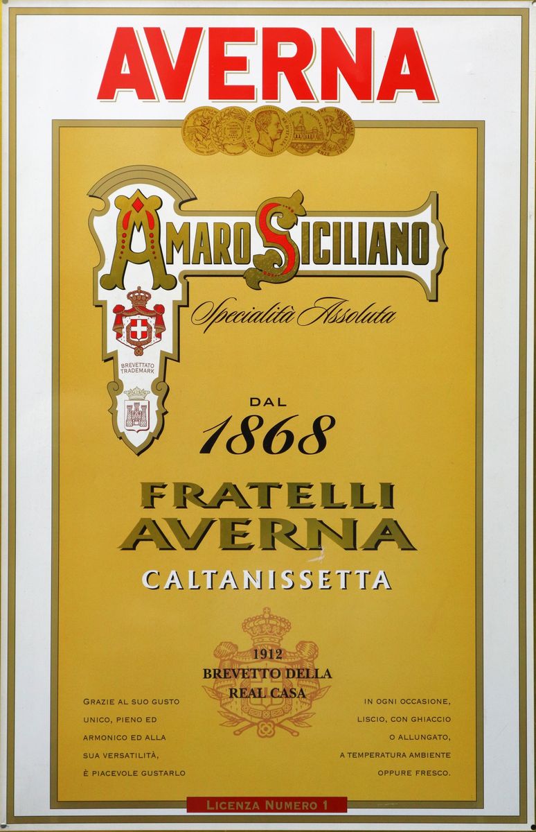 Amaro Averna - Tabella Pubblicitaria in Latta