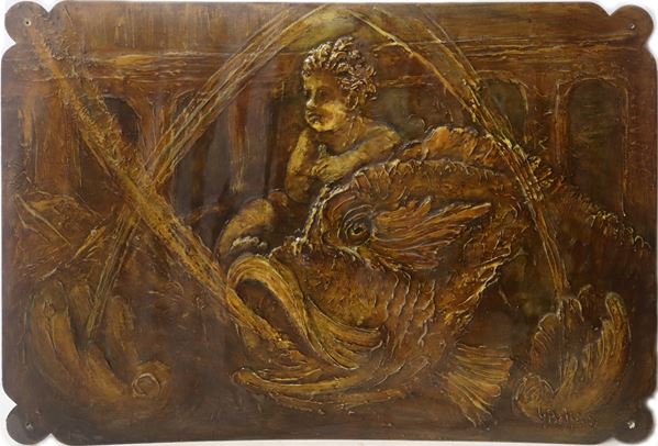 G. Belfiore - Putto and fish in ocher tones