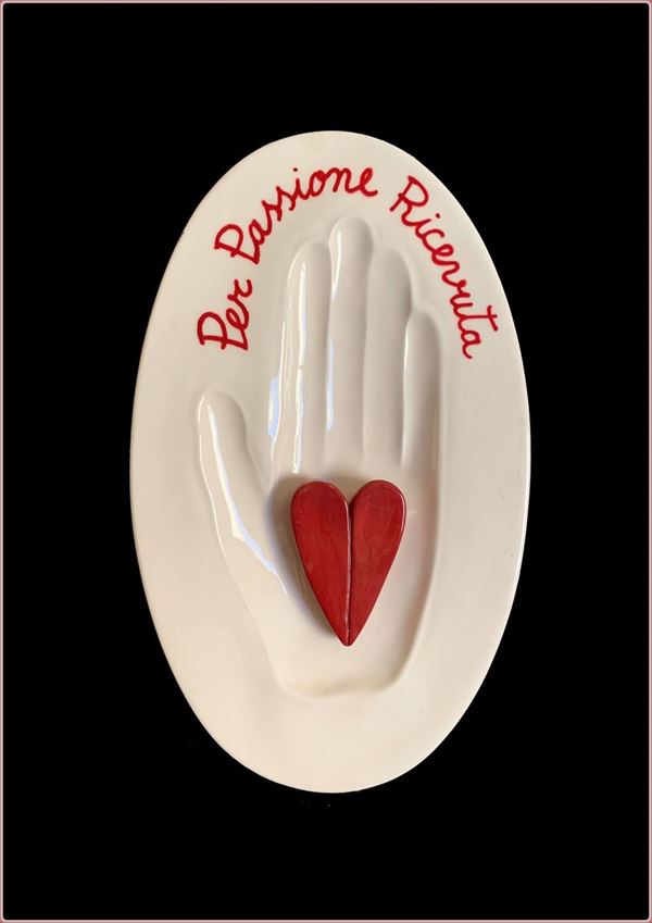Luigi Camarilla : Cuore HR, “Ex Voto contemporanei”  - Ceramica dipinta a mano - Asta Auction ArtSicily - Casa d'aste La Rosa