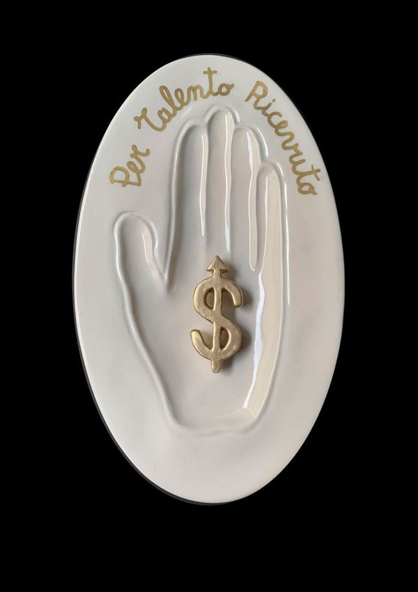 Luigi Camarilla : Bussiness HR, Serie “Ex Voto contemporanei”  - Ceramica dipinta a mano - Asta Auction ArtSicily - Casa d'aste La Rosa