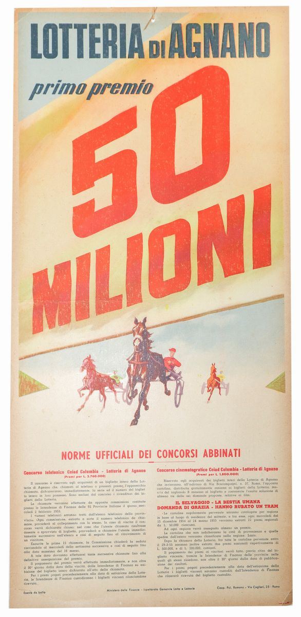 Locandina Cartonata Lotteria di Agnano